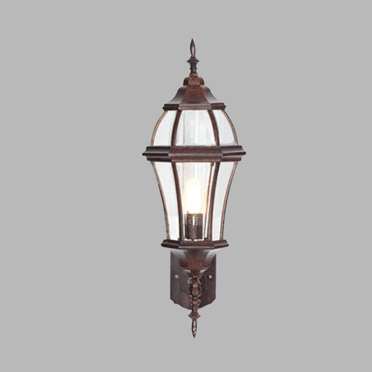 Rustic 1-Light Wall Sconce: Urn Shaped Clear Glass Lamp Fixture