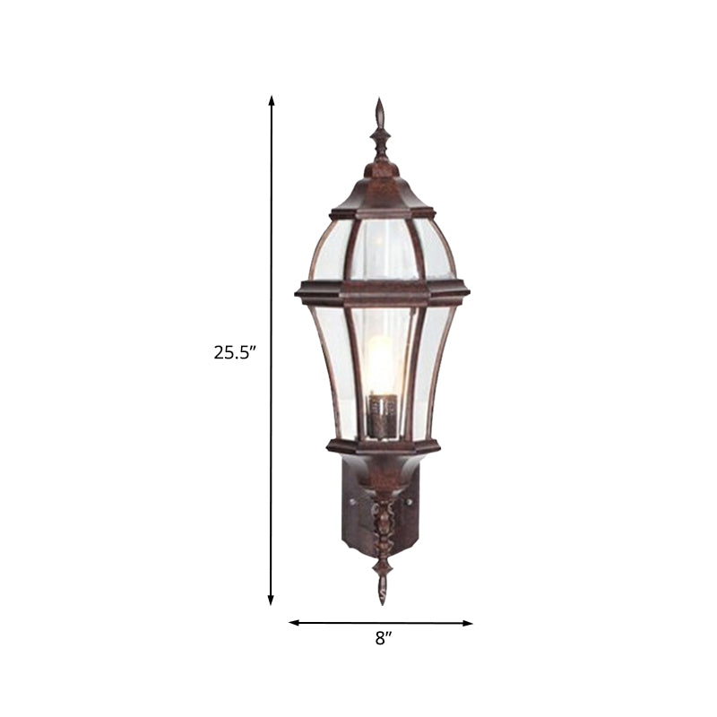 Rustic 1-Light Wall Sconce: Urn Shaped Clear Glass Lamp Fixture