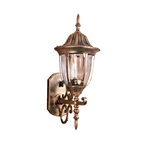 Brass Urn Wall Sconce Lamp With Clear Prismatic Glass - Outdoor 1-Light Fixture