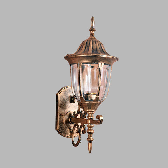 Brass Urn Wall Sconce Lamp With Clear Prismatic Glass - Outdoor 1-Light Fixture