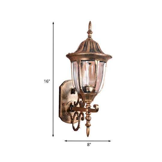 Brass Urn Wall Sconce Lamp With Clear Prismatic Glass - Outdoor 1-Light Fixture