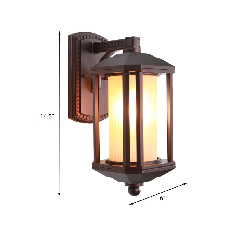 Country Dark Coffee Cylinder Wall Light Sconce With Frosted Glass - Outdoor Lighting Idea