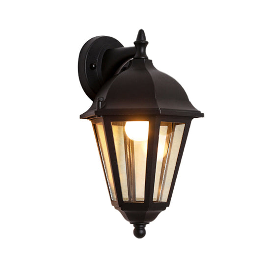 Farmhouse Clear Glass Outdoor Wall Sconce - 1-Light Black Surface Mount