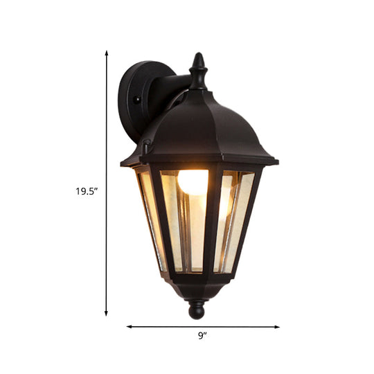 Farmhouse Clear Glass Outdoor Wall Sconce - 1-Light Black Surface Mount