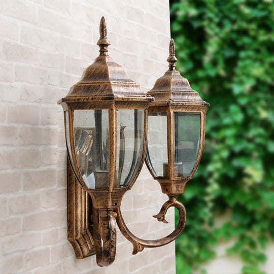 Rustic Clear Glass Urn Wall Sconce Lamp - 2 Bulb Lighting For Lodges With Twisted Arm Rust