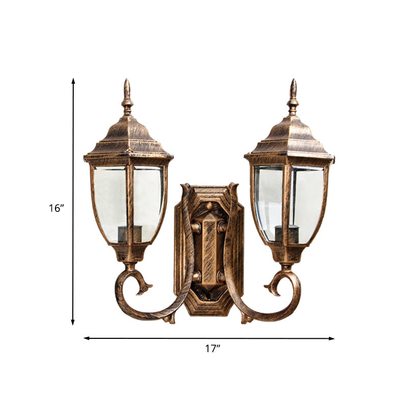 Rustic Clear Glass Urn Wall Sconce Lamp - 2 Bulb Lighting For Lodges With Twisted Arm