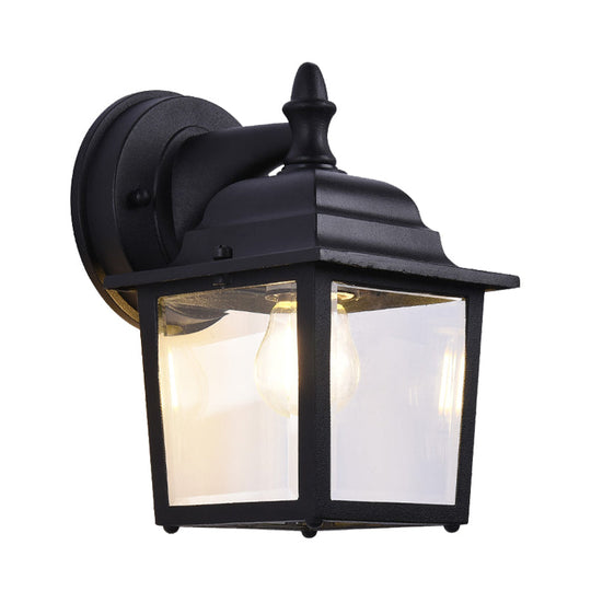 Modern Clear Glass Black Sconce Light Fixture - 1-Light Farmhouse Wall Mounted Lamp For Gates