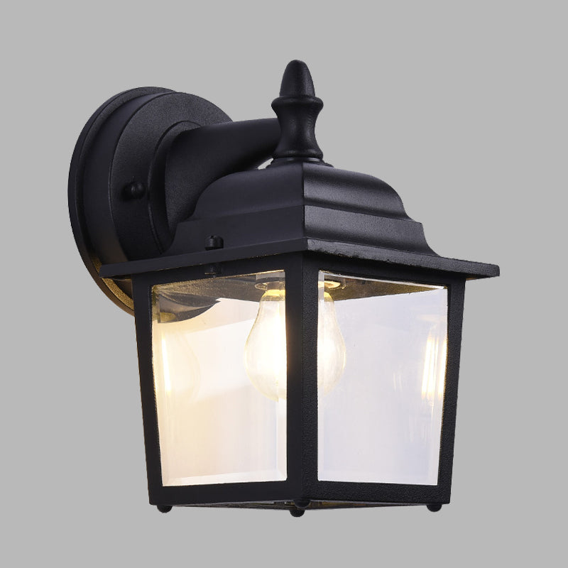 Modern Clear Glass Black Sconce Light Fixture - 1-Light Farmhouse Wall Mounted Lamp For Gates