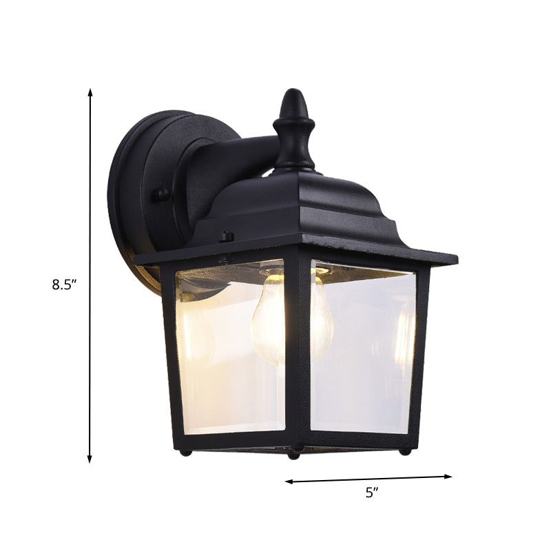 Modern Clear Glass Black Sconce Light Fixture - 1-Light Farmhouse Wall Mounted Lamp For Gates