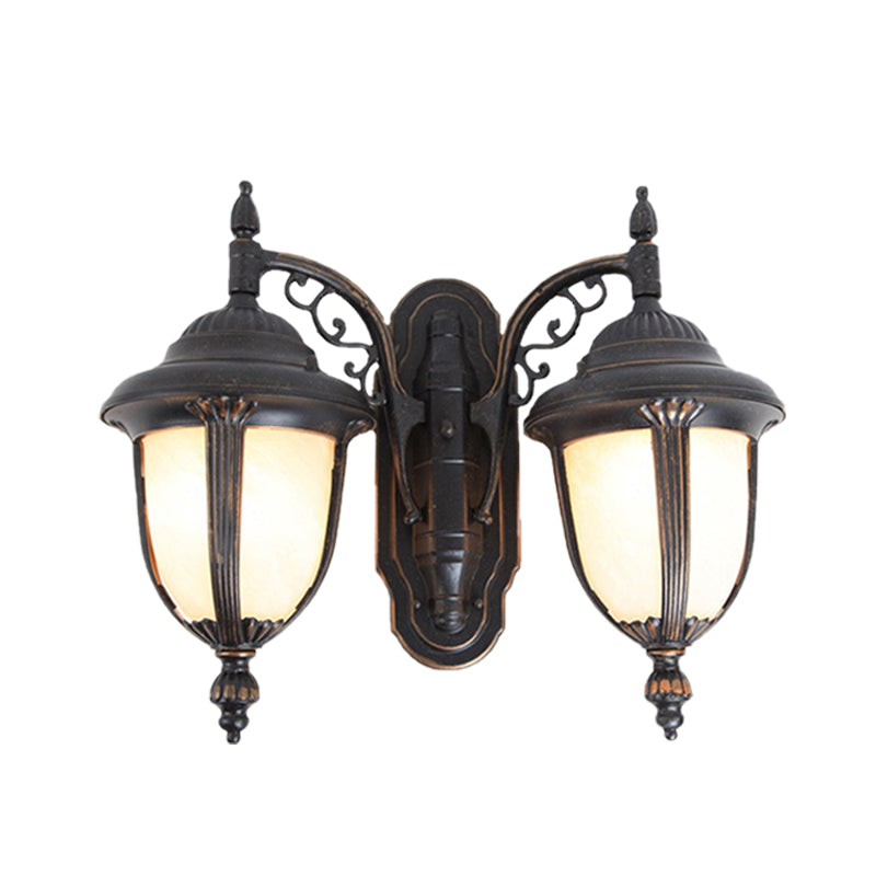 Country Chic Acorn Wall Lamp With Milk Glass And 2 Lights In Black Finish