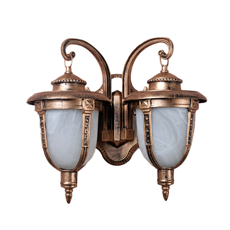 Rustic Acorn Sconce Light Fixture - Dual Heads Aluminum Wall Mount Lamp With Cracked Glass Shade