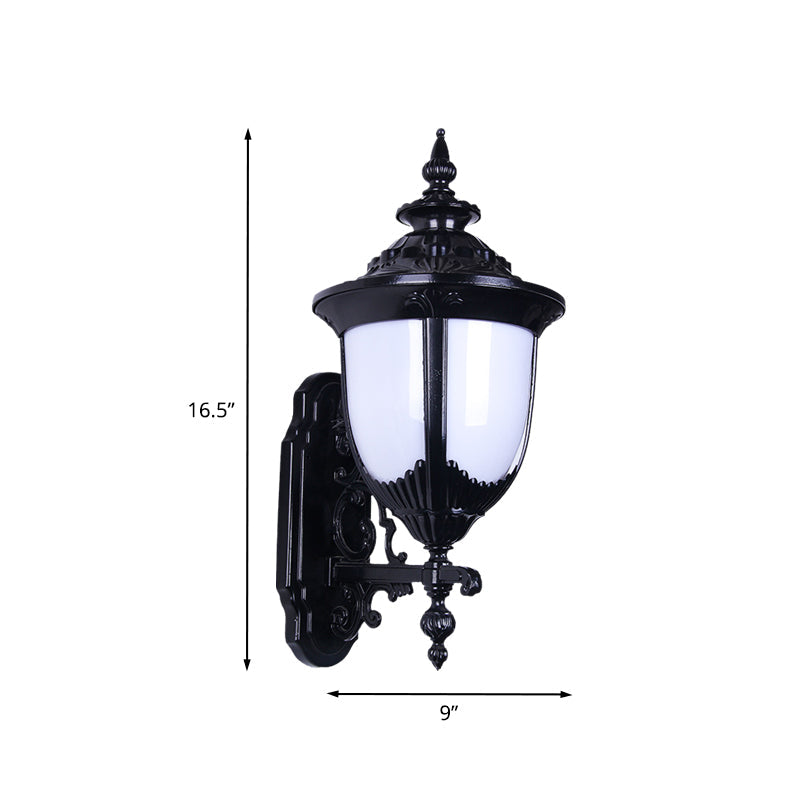 Black Farmhouse Wall Sconce With Milky Plastic Shade - Perfect For Courtyard Lighting