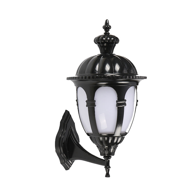 Wall Sconce Lamp: Countryside Courtyard Style With Urn White Plastic Shade In Black