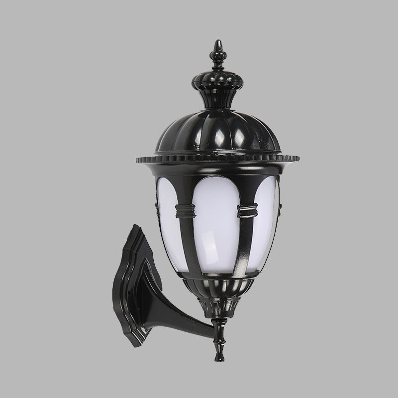 Wall Sconce Lamp: Countryside Courtyard Style With Urn White Plastic Shade In Black