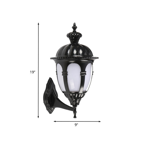 Wall Sconce Lamp: Countryside Courtyard Style With Urn White Plastic Shade In Black