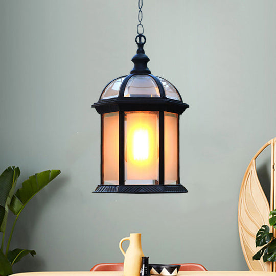 Farmhouse Black/Brass Birdcage Ceiling Lamp With Frosted Glass For Courtyard Suspension Black