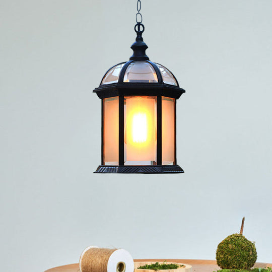 Farmhouse Black/Brass Birdcage Ceiling Lamp With Frosted Glass For Courtyard Suspension