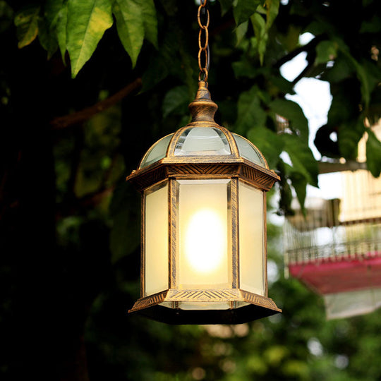 Farmhouse Black/Brass Birdcage Ceiling Lamp With Frosted Glass For Courtyard Suspension Brass