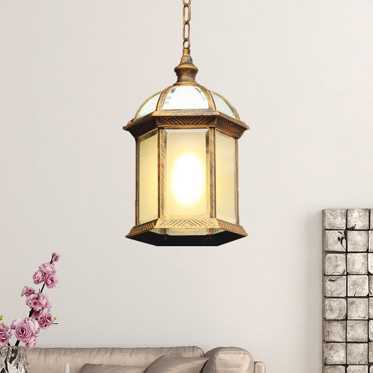 Farmhouse Black/Brass Birdcage Ceiling Lamp With Frosted Glass For Courtyard Suspension