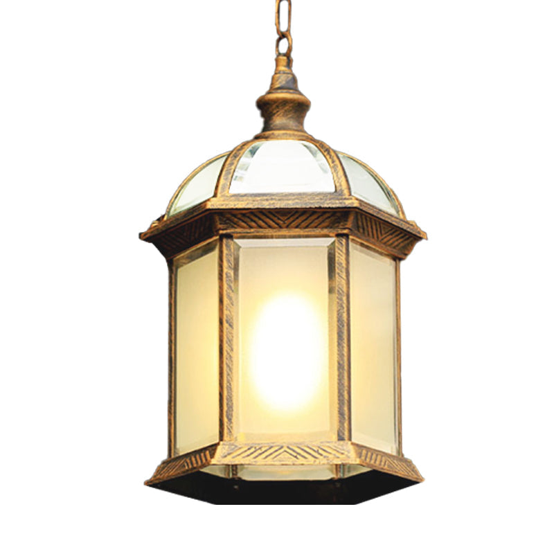 Farmhouse Black/Brass Birdcage Ceiling Lamp With Frosted Glass For Courtyard Suspension