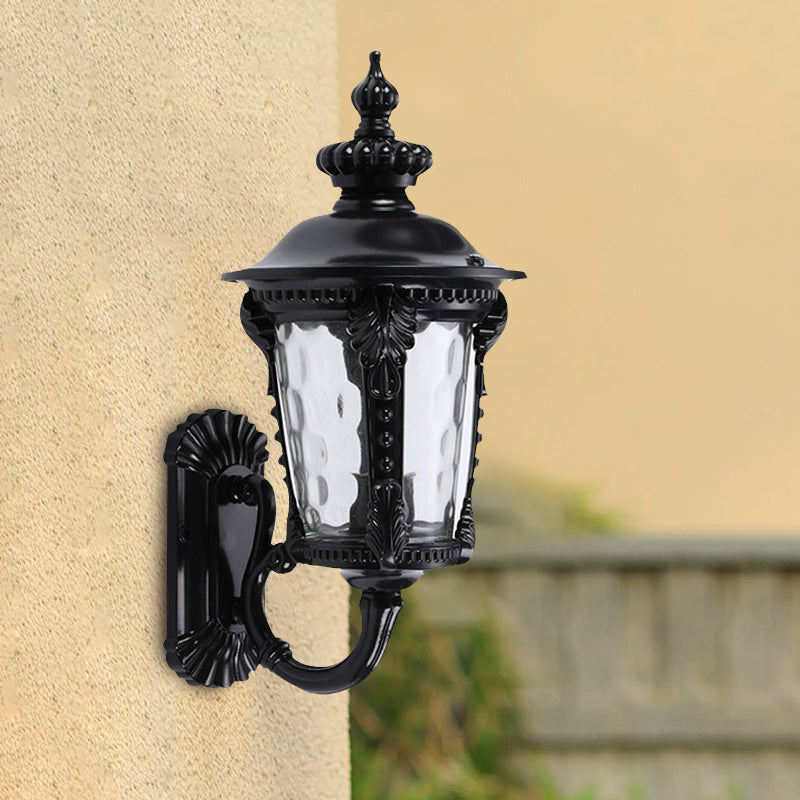 Rustic Urn Water Glass Wall Sconce - 1-Head Mount Lighting For Courtyard (Black) Black