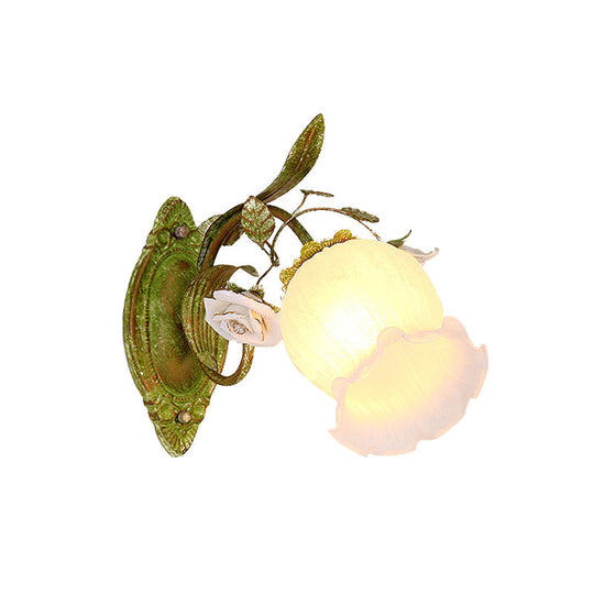 Korean Garden Green Blossom Wall Sconce Cream Glass Hallway Lighting