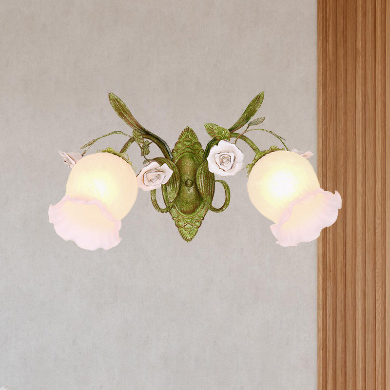 Korean Garden Green Blossom Wall Sconce Cream Glass Hallway Lighting 2 /