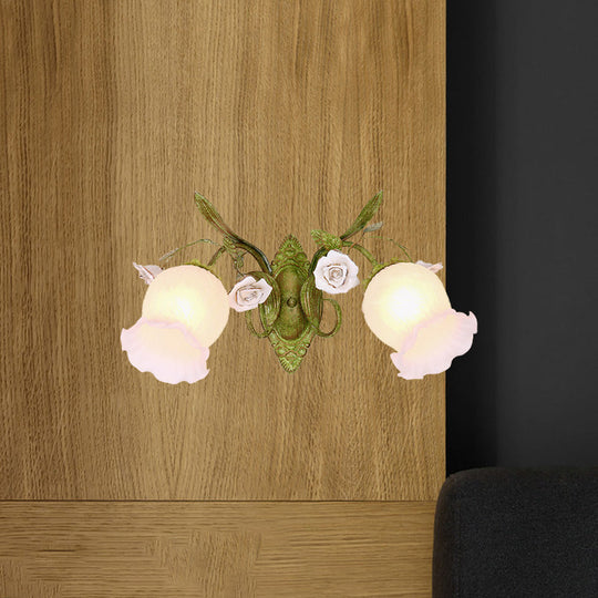 Korean Garden Green Blossom Wall Sconce Cream Glass Hallway Lighting