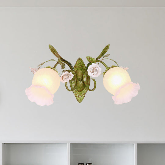 Korean Garden Green Blossom Wall Sconce Cream Glass Hallway Lighting