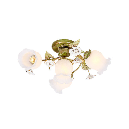 Twisted Pastoral Frosted Glass Flush Light: Green Semi Flush Mount Lighting (4/7/9-Bulb)