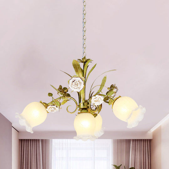 Pastoral Style Green Glass Floral Chandelier - 4/7/9-Light Ceiling Pendant For Dining Room