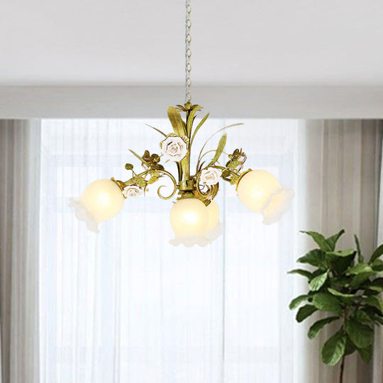 Pastoral Style Green Glass Floral Chandelier - 4/7/9-Light Ceiling Pendant For Dining Room