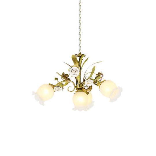 Pastoral Style Green Glass Floral Chandelier - 4/7/9-Light Ceiling Pendant For Dining Room