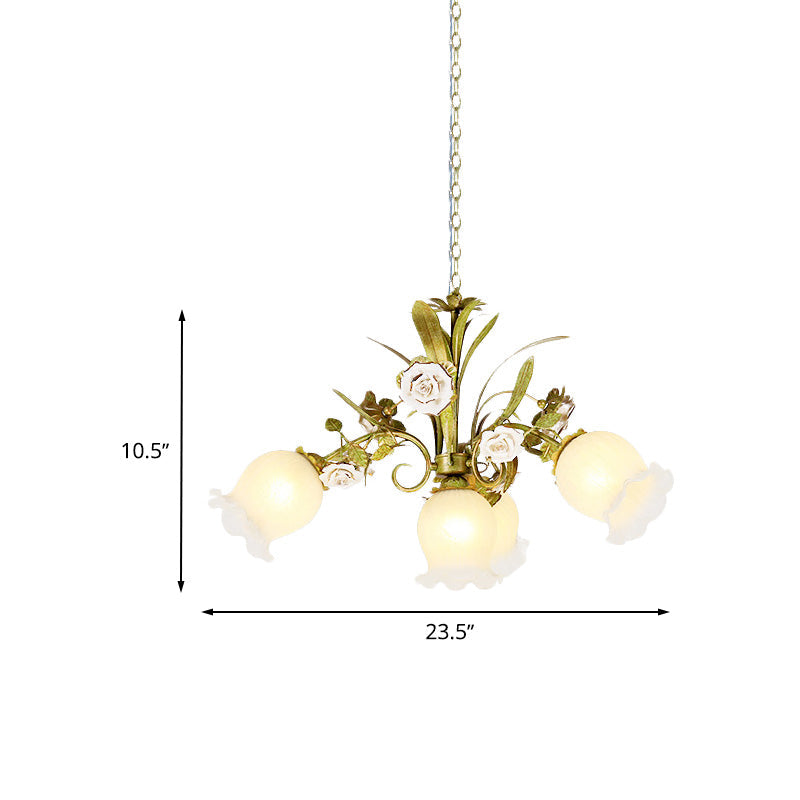 Pastoral Style Green Glass Floral Chandelier - 4/7/9-Light Ceiling Pendant For Dining Room