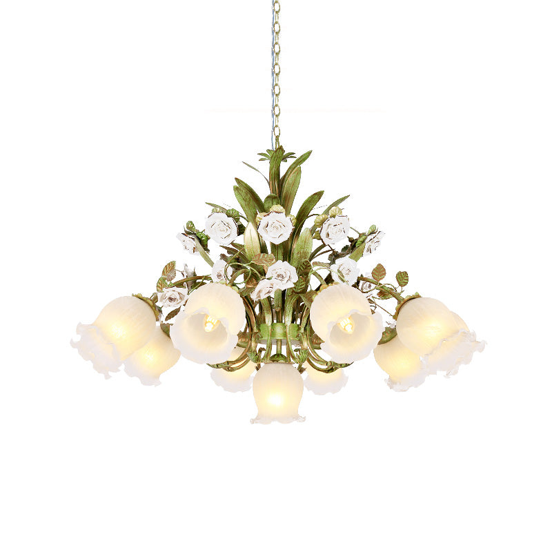 Pastoral Style Green Glass Floral Chandelier - 4/7/9-Light Ceiling Pendant For Dining Room