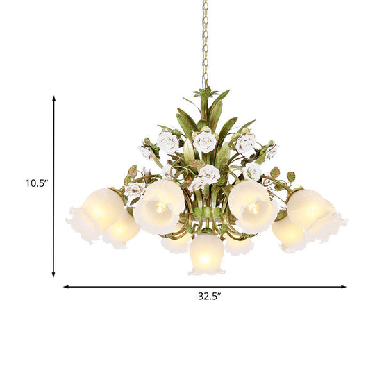 Pastoral Style Green Glass Floral Chandelier - 4/7/9-Light Ceiling Pendant For Dining Room