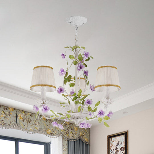 Korean Flower Bucket Fabric Chandelier - 3/6/8 Bulbs White Bedroom Pendant Light