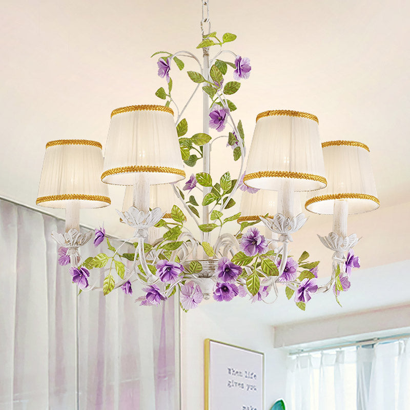 Korean Flower Bucket Fabric Chandelier - 3/6/8 Bulbs White Bedroom Pendant Light