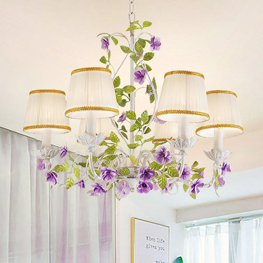 Korean Flower Bucket Fabric Chandelier - 3/6/8 Bulbs White Bedroom Pendant Light 6 /