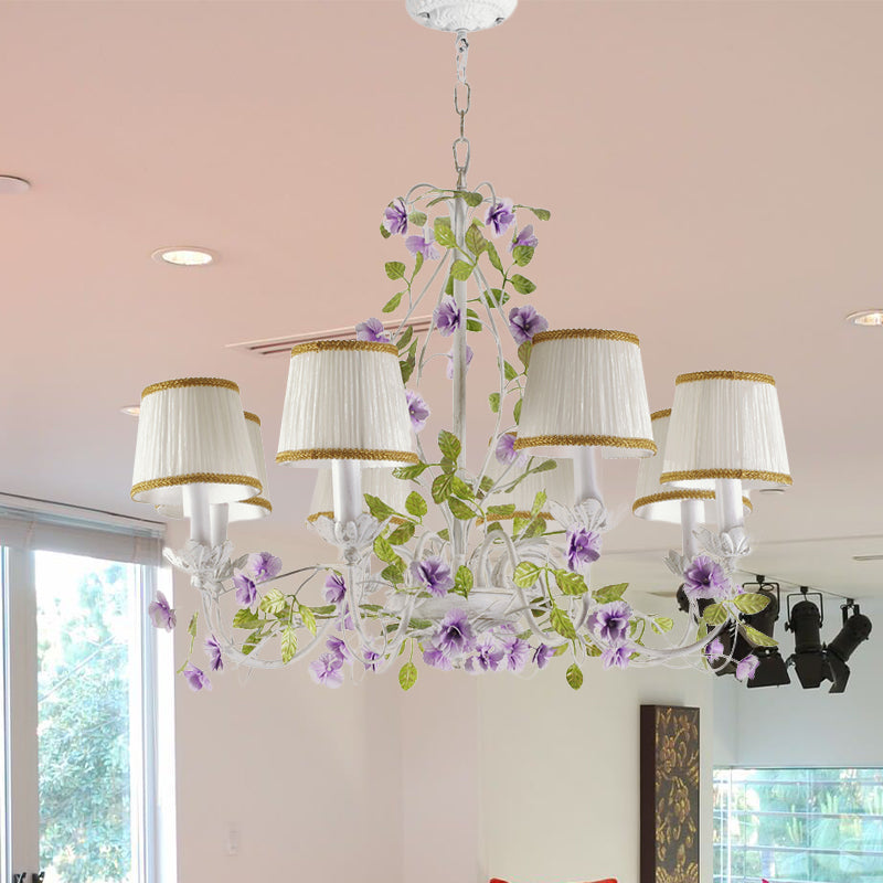 Korean Flower Bucket Fabric Chandelier - 3/6/8 Bulbs White Bedroom Pendant Light