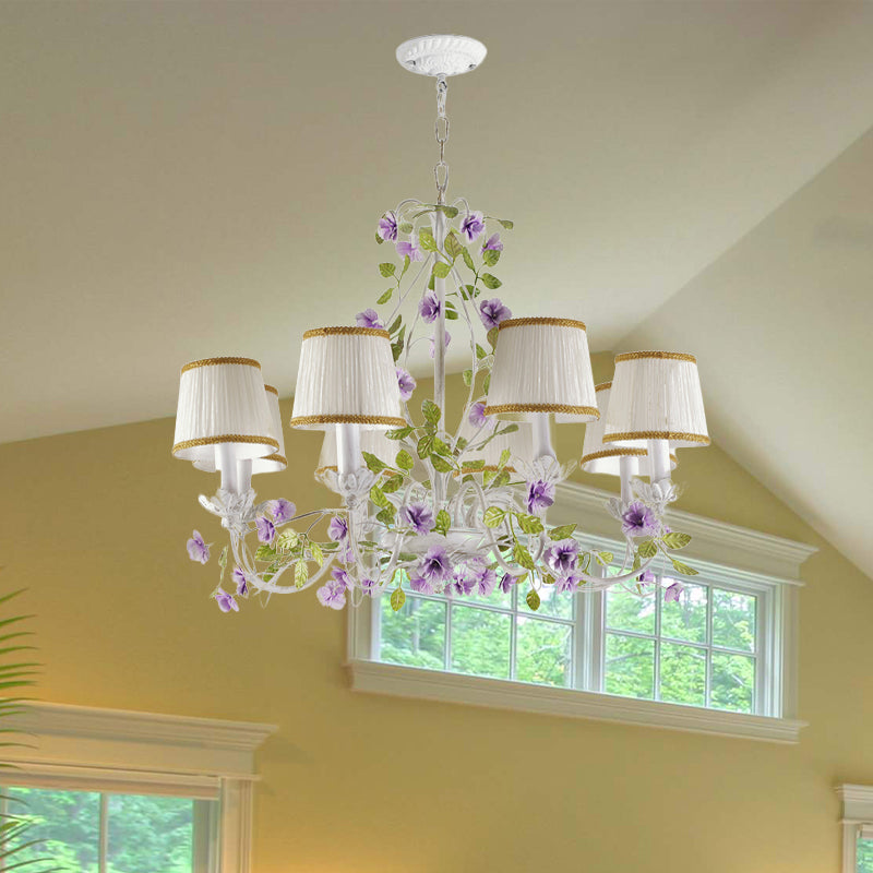 Korean Flower Bucket Fabric Chandelier - 3/6/8 Bulbs White Bedroom Pendant Light