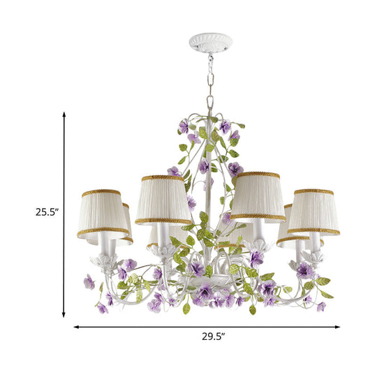 Korean Flower Bucket Fabric Chandelier - 3/6/8 Bulbs White Bedroom Pendant Light