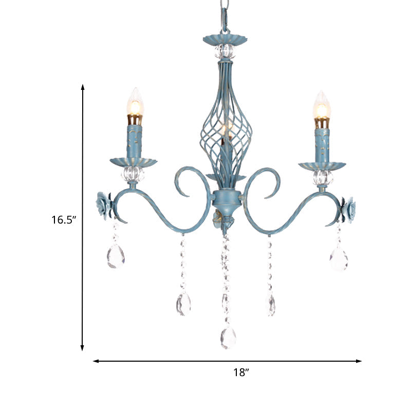 Korean Flower Metal Chandelier With Blue Candlestick Design - Elegant Dining Room Ceiling Lamp