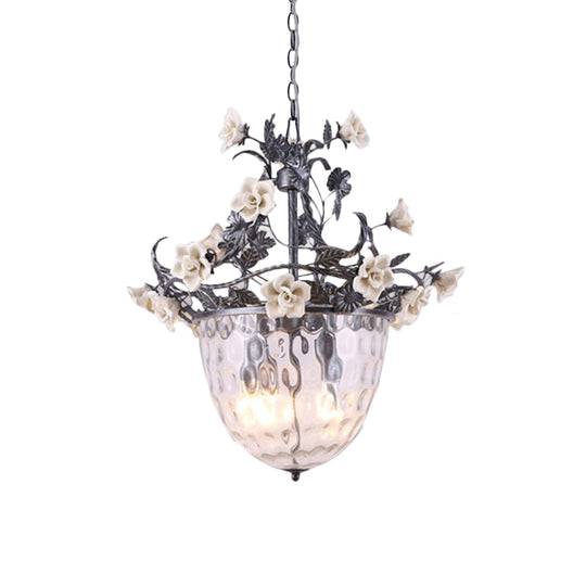 Pastoral Glass Dome Chandelier - Clear Dimple Pendant Lamp Blossom Design 3/4 Heads