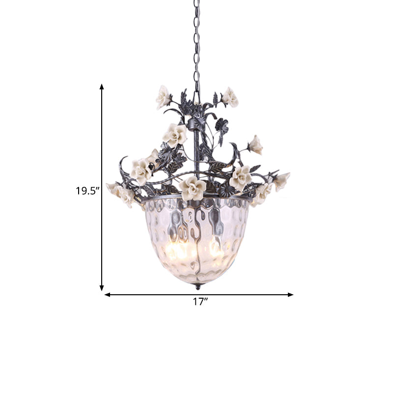 Pastoral Glass Dome Chandelier - Clear Dimple Pendant Lamp Blossom Design 3/4 Heads