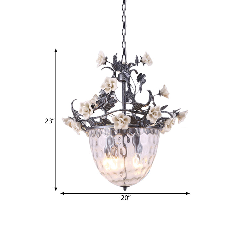 Pastoral Glass Dome Chandelier - Clear Dimple Pendant Lamp Blossom Design 3/4 Heads