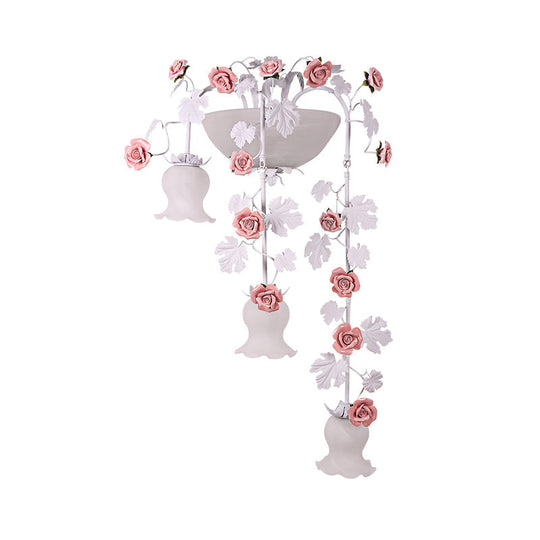 Korean Flower White Glass Wall Lamp - 5-Head Draping Sconce Lighting For Living Room