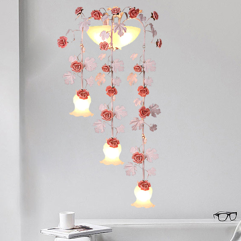 Korean Flower White Glass Wall Lamp - 5-Head Draping Sconce Lighting For Living Room / B