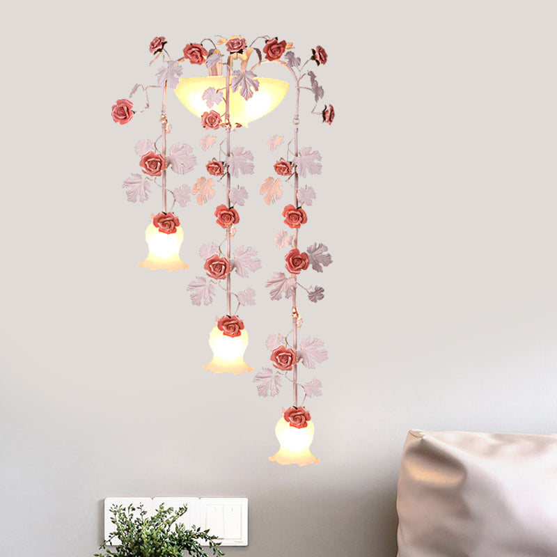 Korean Flower White Glass Wall Lamp - 5-Head Draping Sconce Lighting For Living Room