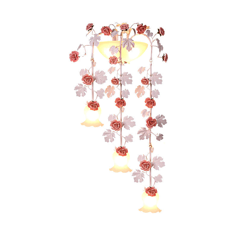 Korean Flower White Glass Wall Lamp - 5-Head Draping Sconce Lighting For Living Room